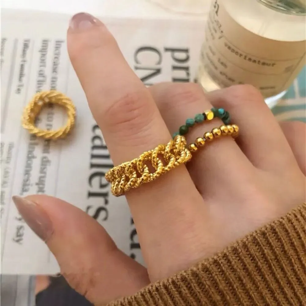 18K Gold Plated Minimalistic Cuban Link Statement Ring